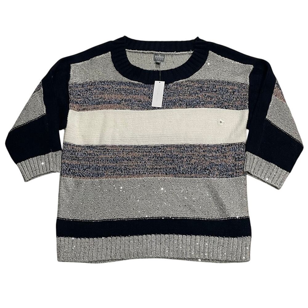NWT New York & Co Soho Striped Sweater Womens Size Small Gray Blue White MSRP$60
